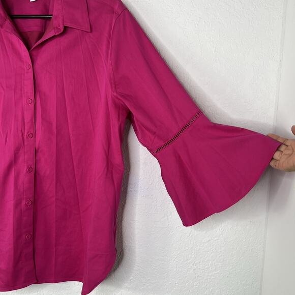 Chico's Hot Pink Blouse Bell Sleeve Size US 12, Formal, Cocktail, Business, Fall - Picture 2 of 9